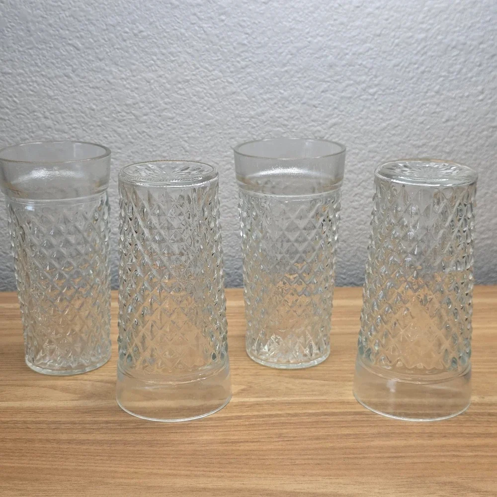 Anchor Hocking Quilted Diamond Tumblers Set of 4 Clear Good Vintage 5.75in